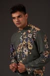 Balance By Rohit Bal_Gray Cotton Floral Digital Print Kurta Set _Online_at_Aza_Fashions
