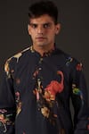 Balance By Rohit Bal_Black Cotton Floral Digital Print Kurta Set _Online_at_Aza_Fashions