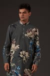 Balance By Rohit Bal_Gray Cotton Floral Digital Print Kurta Set _Online_at_Aza_Fashions
