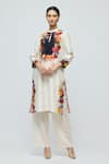 Buy_Balance By Rohit Bal_Ivory Chanderi, Voile Mandarin Collar, Keyhole Floral Print Tunic With Pant _at_Aza_Fashions