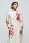 Shop_Balance By Rohit Bal_Ivory Chanderi, Voile Mandarin Collar, Floral Print Tunic With Pant _Online_at_Aza_Fashions