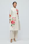 Buy_Balance By Rohit Bal_Ivory Chanderi, Voile Mandarin Collar, Floral Print Tunic With Pant _at_Aza_Fashions