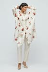 Balance By Rohit Bal_Ivory Chanderi Collared, Button-down Neck Floral Print Tunic _Online_at_Aza_Fashions