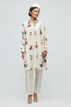 Buy_Balance By Rohit Bal_Ivory Chanderi Collared, Button-down Neck Floral Print Tunic _Online_at_Aza_Fashions
