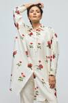 Shop_Balance By Rohit Bal_Ivory Chanderi Collared, Button-down Neck Floral Print Tunic _Online_at_Aza_Fashions