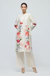 Buy_Balance By Rohit Bal_Ivory Chanderi, Voile Mandarin Collar, Floral Print Tunic With Pant _at_Aza_Fashions