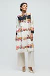 Buy_Balance By Rohit Bal_Ivory Chanderi, Voile Mandarin Collar Floral Print Tunic With Pant _Online_at_Aza_Fashions
