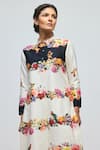 Balance By Rohit Bal_Ivory Chanderi, Voile Mandarin Collar Floral Print Tunic With Pant _at_Aza_Fashions
