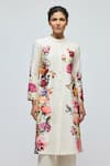 Buy_Balance By Rohit Bal_Ivory Chanderi, Voile Mandarin Collar Floral Print Tunic With Pant _Online_at_Aza_Fashions