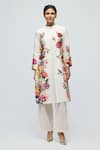 Buy_Balance By Rohit Bal_Ivory Chanderi, Voile Mandarin Collar Floral Print Tunic With Pant _at_Aza_Fashions