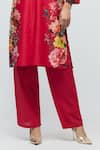Balance By Rohit Bal_Red Chanderi, Voile Mandarin Collar Floral Print Tunic With Pant _Online_at_Aza_Fashions