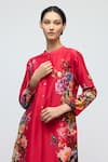 Buy_Balance By Rohit Bal_Red Chanderi, Voile Mandarin Collar Floral Print Tunic With Pant _Online_at_Aza_Fashions