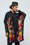 Buy_Balance By Rohit Bal_Black Chanderi Collared, Button-down Neck Floral Print Tunic _at_Aza_Fashions