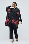 Shop_Balance By Rohit Bal_Black Chanderi Collared, Button-down Neck Floral Print Tunic _Online_at_Aza_Fashions