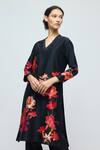 Buy_Balance By Rohit Bal_Black Chanderi, Voile V-neck Floral Print Tunic With Pant _Online_at_Aza_Fashions