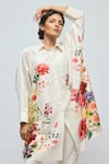 Buy_Balance By Rohit Bal_Ivory Chanderi Collared, Button-down Neck Floral Print Tunic _Online_at_Aza_Fashions