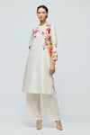 Balance By Rohit Bal_Ivory Chanderi, Voile Mandarin Collar, Keyhole Floral Print Tunic With Pant _Online_at_Aza_Fashions