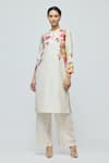 Buy_Balance By Rohit Bal_Ivory Chanderi, Voile Mandarin Collar, Keyhole Floral Print Tunic With Pant _Online_at_Aza_Fashions
