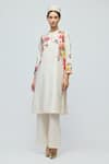 Buy_Balance By Rohit Bal_Ivory Chanderi, Voile Mandarin Collar, Keyhole Floral Print Tunic With Pant _at_Aza_Fashions