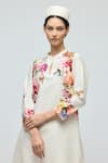 Buy_Balance By Rohit Bal_Ivory Chanderi, Voile Mandarin Collar, Keyhole Floral Print Tunic With Pant 