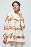Balance By Rohit Bal_Ivory Chanderi, Voile Mandarin Collar Floral Print Tunic With Pant _Online_at_Aza_Fashions