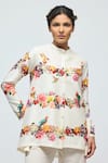 Buy_Balance By Rohit Bal_Ivory Chanderi, Voile Mandarin Collar Floral Print Tunic With Pant _Online_at_Aza_Fashions