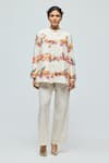 Buy_Balance By Rohit Bal_Ivory Chanderi, Voile Mandarin Collar Floral Print Tunic With Pant _at_Aza_Fashions