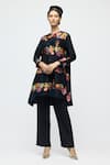 Buy_Balance By Rohit Bal_Black Chanderi, Voile Round Neck, Mandarin Collar Floral Print Tunic With Pant _at_Aza_Fashions