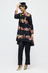 Balance By Rohit Bal_Black Chanderi, Voile Round Neck, Mandarin Collar Floral Print Tunic With Pant _Online_at_Aza_Fashions