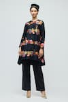 Buy_Balance By Rohit Bal_Black Chanderi, Voile Round Neck, Mandarin Collar Floral Print Tunic With Pant _Online_at_Aza_Fashions