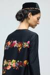 Buy_Balance By Rohit Bal_Black Chanderi, Voile Round Neck, Mandarin Collar Floral Print Tunic With Pant 