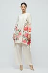 Balance By Rohit Bal_Ivory Chanderi, Voile Round Neck Floral Print Tunic With Palazzo _Online_at_Aza_Fashions