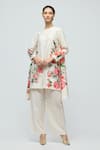 Buy_Balance By Rohit Bal_Ivory Chanderi, Voile Round Neck Floral Print Tunic With Palazzo _at_Aza_Fashions