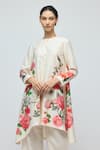 Buy_Balance By Rohit Bal_Ivory Chanderi, Voile Round Neck Floral Print Tunic With Palazzo _Online_at_Aza_Fashions