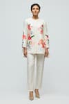 Buy_Balance By Rohit Bal_Ivory Chanderi, Voile Mandarin Collar Floral Print Tunic With Pant _at_Aza_Fashions