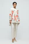 Balance By Rohit Bal_Ivory Chanderi, Voile Round Neck Floral Print Tunic With Pant _Online_at_Aza_Fashions