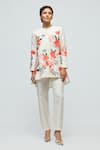 Buy_Balance By Rohit Bal_Ivory Chanderi, Voile Round Neck Floral Print Tunic With Pant _at_Aza_Fashions