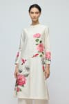 Shop_Balance By Rohit Bal_Ivory Chanderi, Voile Collared Floral Print Tunic With Palazzo _Online_at_Aza_Fashions