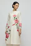 Balance By Rohit Bal_Ivory Chanderi, Voile Collared Floral Print Tunic With Palazzo _at_Aza_Fashions