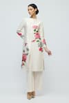Buy_Balance By Rohit Bal_Ivory Chanderi, Voile Collared Floral Print Tunic With Palazzo 