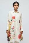 Buy_Balance By Rohit Bal_Ivory Chanderi Collared, Button-down Neck Floral Print Tunic _at_Aza_Fashions