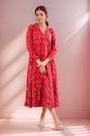 Buy_Naintara Bajaj_Red Collared Ikat Handloom Shirt Dress _at_Aza_Fashions