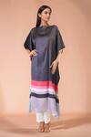 Buy_Naintara Bajaj_Black Satin, Silk Boat Neck Evening Stripe Print Slit Sleeve Kaftan _at_Aza_Fashions