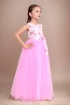 Shop_Petite Pomme_Pink Georgette, Net Fabric Flowers, Applique Floral Embellished Girls Gown _Online_at_Aza_Fashions