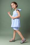 Petite Pomme_Blue Linen Dress With Ruffled Sleeves _at_Aza_Fashions