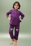 Buy_Petite Pomme_Purple Cotton Embroidery Flamingo Charm Peplum Set _at_Aza_Fashions