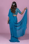 Shop Damoiselle Teal Georgette, Net, Cotton, Lycra, Pre-draped Ruffle Saree With Blouse at Aza Fashions Shop_Damoiselle_Teal Georgette, Net, Cotton, Lycra, Pre-draped Ruffle Saree With Blouse _at_Aza_Fashions