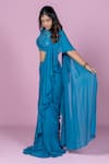 Buy Damoiselle Teal Georgette, Net, Cotton, Lycra, Pre-draped Ruffle Saree With Blouse Online at Aza Fashions Buy_Damoiselle_Teal Georgette, Net, Cotton, Lycra, Pre-draped Ruffle Saree With Blouse _Online_at_Aza_Fashions