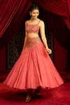Buy_Sonia Baderia_Pink Chanderi, Tissue Embroidery, Zari, Sequins Square Hand Bustier And Skirt Set _at_Aza_Fashions