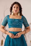 Damoiselle_Blue Georgette, Net Sequins, Beads, Ruffles Neelkamal Embellished Lehenga Set _Online_at_Aza_Fashions